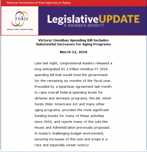 Legislative Update: March 2018 Omnibus Spending Bill Includes Substantial Increases for Aging Programs
